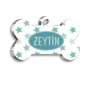 Pet Tag Art Mavi Gri Yıldızlı Kemik Şekilli Köpek Künyesi