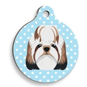 Pet Tag Art Mavi Puantiyeli Shih Tzu Yuvarlak Large 3.8 cm Köpek Künyesi
