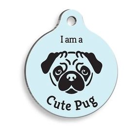 Pet Tag Art Mavi Pug Yuvarlak Köpek Künyesi