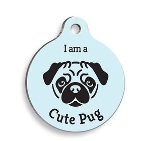 Pet Tag Art Mavi Pug Yuvarlak Large 3.8 cm Köpek Künyesi