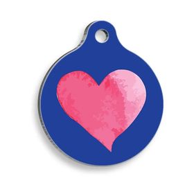 Pet Tag Art Mavi Üstüne Pembe Kalp Yuvarlak Kedi ve Köpek Künyesi