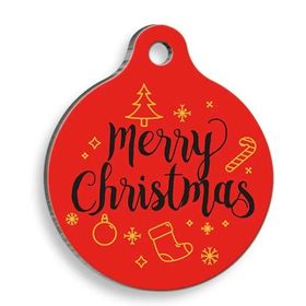 Pet Tag Art Merry Christmas Kış Yuvarlak Large 3.8 cm Kedi Ve Köpek Künyesi