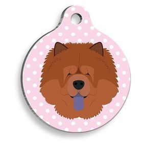 Pet Tag Art Pembe Puantiyeli Çov Çov Yuvarlak Large 3.8 cm Köpek Künyesi