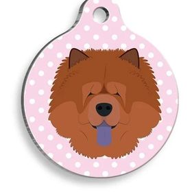 Pet Tag Art Pembe Puantiyeli Çov Çov Yuvarlak Small 2.5 cm Köpek Künyesi