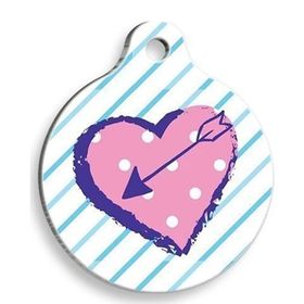 Pet Tag Art Pembe Puantiyeli Kalp Yuvarlak 3 cm Kedi Künyesi
