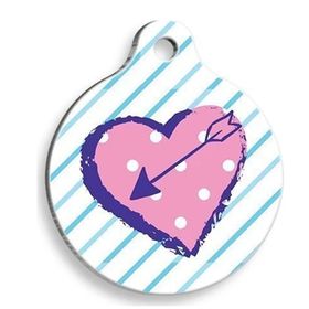 Pet Tag Art Pembe Puantiyeli Kalp Yuvarlak 3,8 cm Kedi Künyesi