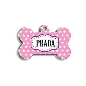 Pet Tag Art Pembe Üstüne Yıldızlı Kemik Şekilli Köpek Künyesi