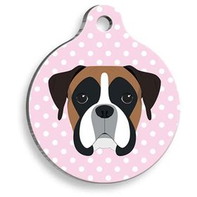 Pet Tag Art Puantiyeli Pembe Boxer Yuvarlak Köpek Künyesi
