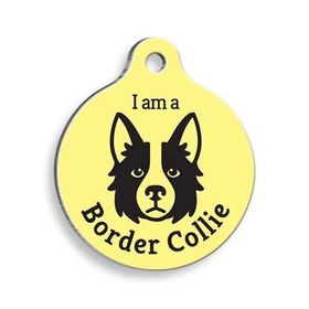 Pet Tag Art Sarı Border Collie Yuvarlak Köpek Künyesi