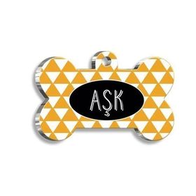 Pet Tag Art Sarı Üçgenli Kemik Şekilli Köpek Künyesi