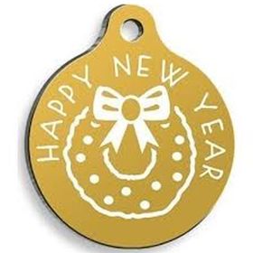 Pet Tag Art Small 2,5 cm Christmas Serisi Gold New Year Yuvarlak Kedi Ve Köpek Künyesi