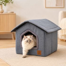 Petlebi 40x40x40 cm Gri Ev Modeli Kedi ve Küçük Irk Köpek Yatağı