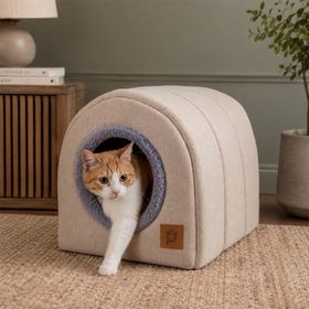 Petlebi 45x33x33 cm Bej Kapalı Kedi ve Küçük Irk Köpek Yatağı