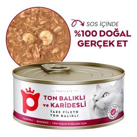 Petlebi Sos İçinde Fileto Taze Ton Balıklı ve Karidesli 70 gr Kedi Konservesi