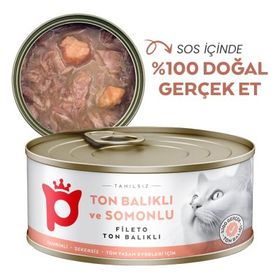 Petlebi Sos İçinde Fileto Taze Ton Balıklı ve Somonlu 70 gr Kedi Konservesi