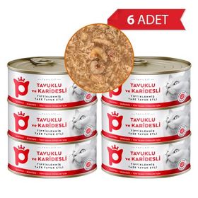 Petlebi Sos İçinde Tiftiklenmiş Taze Tavuk Etli ve Karidesli 6x70 gr Kedi Konservesi