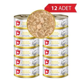 Petlebi Sos İçinde Tiftiklenmiş Taze Tavuk Etli ve Somonlu 12x70 gr Kedi Konservesi