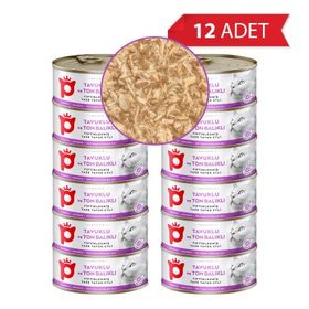 Petlebi Sos İçinde Tiftiklenmiş Taze Tavuk Etli ve Ton Balıklı 12x70 Kedi Konservesi