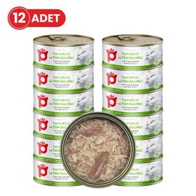 Petlebi Sos İçinde Tiftiklenmiş Taze Tavuk Etli ve Ton Balıklı 12x70 Kedi Konservesi