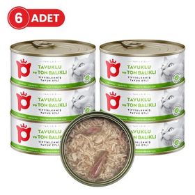 Petlebi Sos İçinde Tiftiklenmiş Taze Tavuk Etli ve Ton Balıklı 6x70 gr Kedi Konservesi