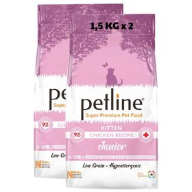 Petline Junior Kitten Düşük Tahıllı Tavuklu Omega 3&6 Katkısı 2x1.5 kg Yavru Kuru Kedi Maması