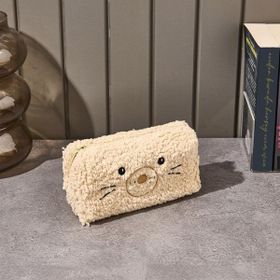 Petrichor 22x12 cm Bej Teddy Desenli Peluş Kalemlik