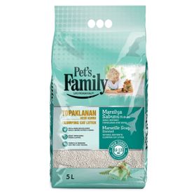 Pets Family Topaklanan Marsilya Sabunu Kokulu Doğal Bentonit Kalın Taneli 5 lt Kedi Kumu