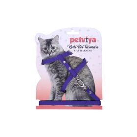 Petviya Mor Düz Renkli Kedi Göğüs Bel Tasması