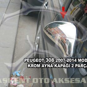 Peugeot 308 2007-2014 Paslanmaz Çelik Krom 2 Parça Ayna Kapağı