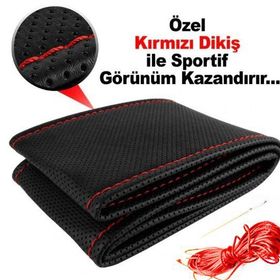 Peugeot Partner Tepee Deri Siyah Kırmızı Direksiyon Kılıfı