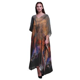 Phagun Baykuş Orman Uzun Plaj Kaftan Bikini Örtü Maksi Açık Şeftali Kadın Elbise