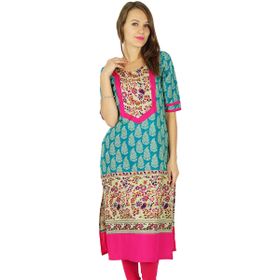 Phagun Bollywood Kurta Hintli Kadın Etnik Pamuk Tasarımcı Kurti Çok Renkli Kadın Tunik Elbise