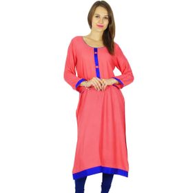Phagun Bollywood Kurta Hintli Tasarımcı Kadın Etnik Kurti Pamuk Somon ve Kraliyet Mavisi Kadın Tunik Elbise