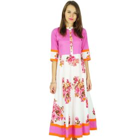 Phagun Bollywood Tasarımcı Hint Kurta Kadın Etnik Kurti Günlük Beyaz ve Pembe Kadın Tunik Elbise