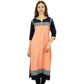 Phagun Etnik Kurti Hintli Tasarımcı Bollywood Kurta Şeftali Kadın Tunik Elbise