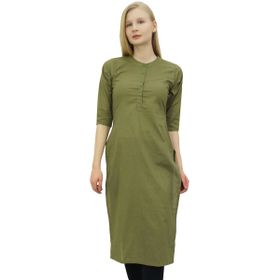 Phagun Hint Düz Kurta Etnik Kurti Tarzı Zeytin Yeşili Kadın Elbise