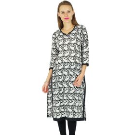 Phagun Hintli Tasarımcı Bollywood Kurta Etnik Kurti Günlük Siyah Kırık Beyaz Kadın Elbise