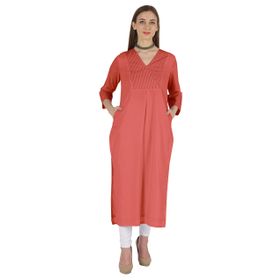 Phagun Indo Western Solid Kurti V Yaka W Yan Yırtmaçlı Hint Geleneksel Koyu Şeftali Kadın Elbise