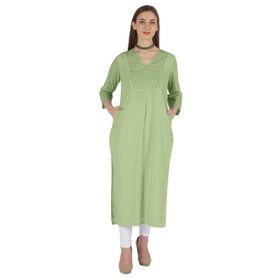 Phagun Indo Western Solid Kurti V Yaka W Yan Yırtmaçlı Hint Geleneksel Nane Yeşili Kadın Elbise