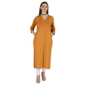 Phagun Indo Western Solid Kurti V Yaka W Yan Yırtmaçlı Hint Geleneksel Turuncu Kadın Elbise