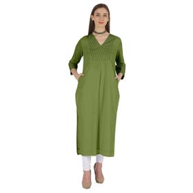 Phagun Indo Western Solid Kurti V Yaka W Yan Yırtmaçlı Hint Geleneksel Yeşil Kadın Elbise
