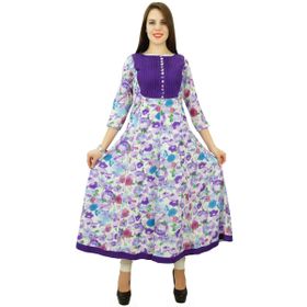 Phagun Kadın Etnik Üst Pamuk Çiçekli Anarkali Kurti Çok Renkli Kadın Tunik Elbise