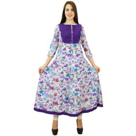 Phagun Kadın Etnik Üst Pamuk Çiçekli Anarkali Kurti Çok Renkli Kadın Tunik Elbise