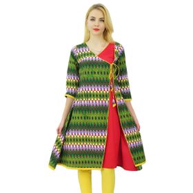 Phagun Kadın Etnik Üst Pamuk Soyut Desen Kurti Çok Renkli Kadın Tunik Elbise
