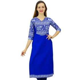 Phagun Kadın Pamuk Tasarımcı Kurta Etnik 3/4 Kol Kurta Mavi Kadın Tunik