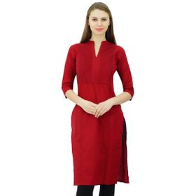Phagun Kadın Pamuklu Etnik Kurta Günlük Resmi Hint Kurti Kırmızı Kadın Tunik