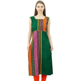 Phagun Kadın Pamuklu Kurta Kurti Yaz Hint Günlük Üst Yeşil Kadın Tunik
