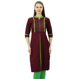 Phagun Kadın Şık Stil Pamuklu Kurta Kurti Tek Renk Üst Bordo Kadın Tunik