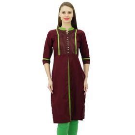 Phagun Kadın Şık Stil Pamuklu Kurta Kurti Tek Renk Üst Bordo Kadın Tunik