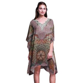 Phagun Kaftan Tatil Ev Kıyafeti Midi Plaj Örtüsü Çok Renkli Kadın Elbise